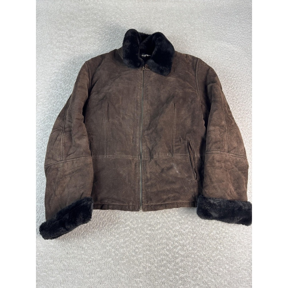 Marvin Richards Jacket Womens 42 Brown Leather Fur Trim Lined Winter Coat